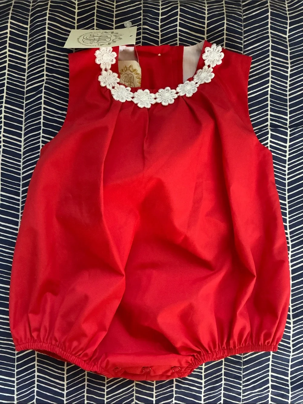 The Beaufort Bonnet Company Red Floral-Trim Bubble one piece